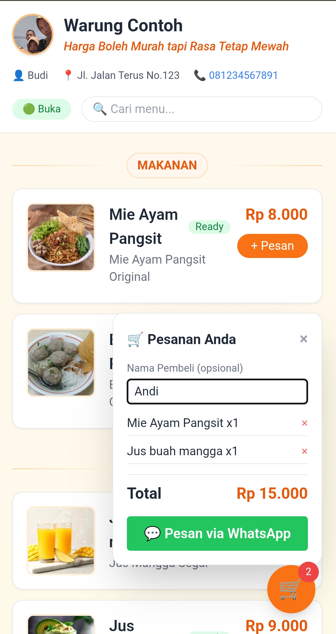 Tampilan Menu Pembeli