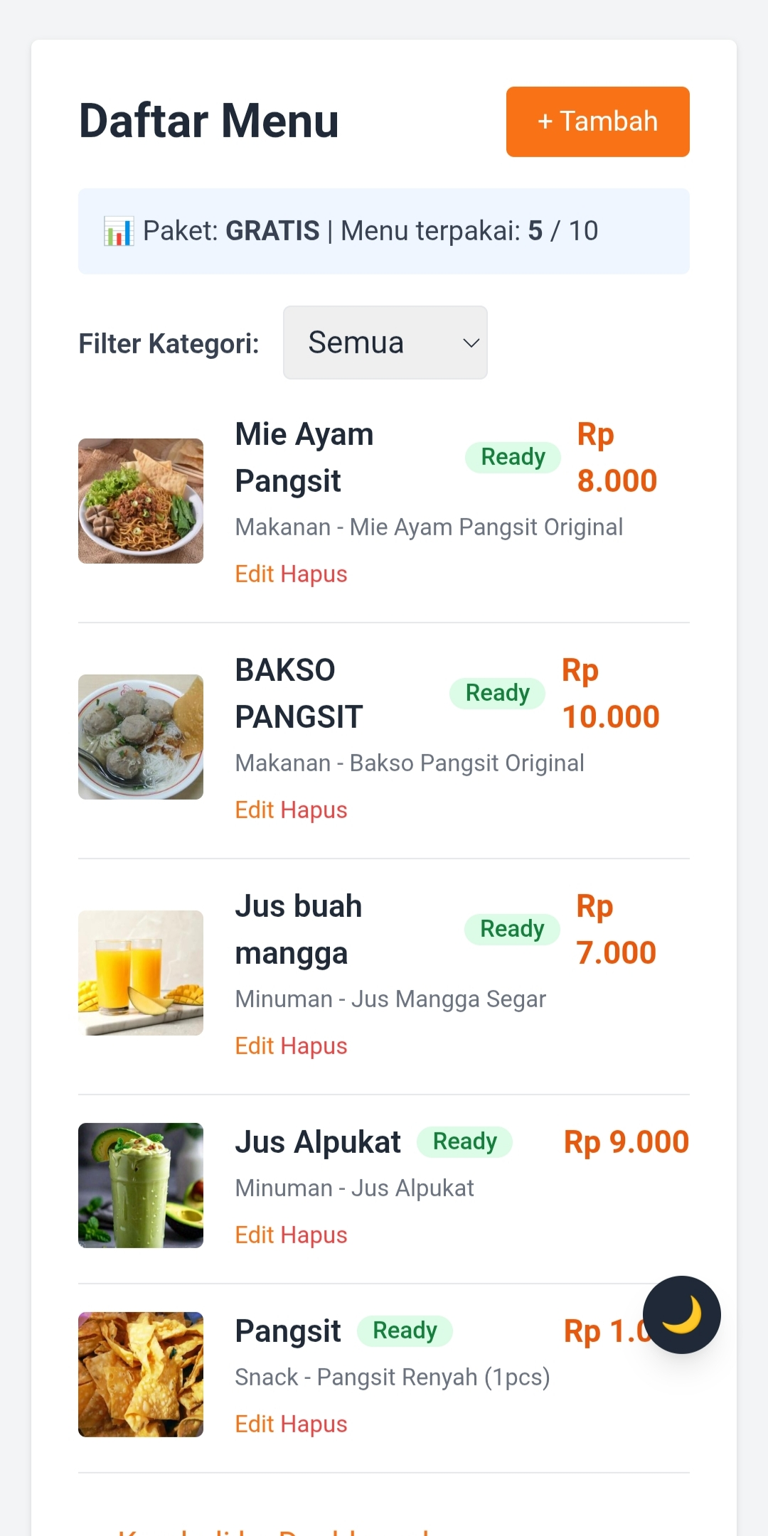Kelola Menu